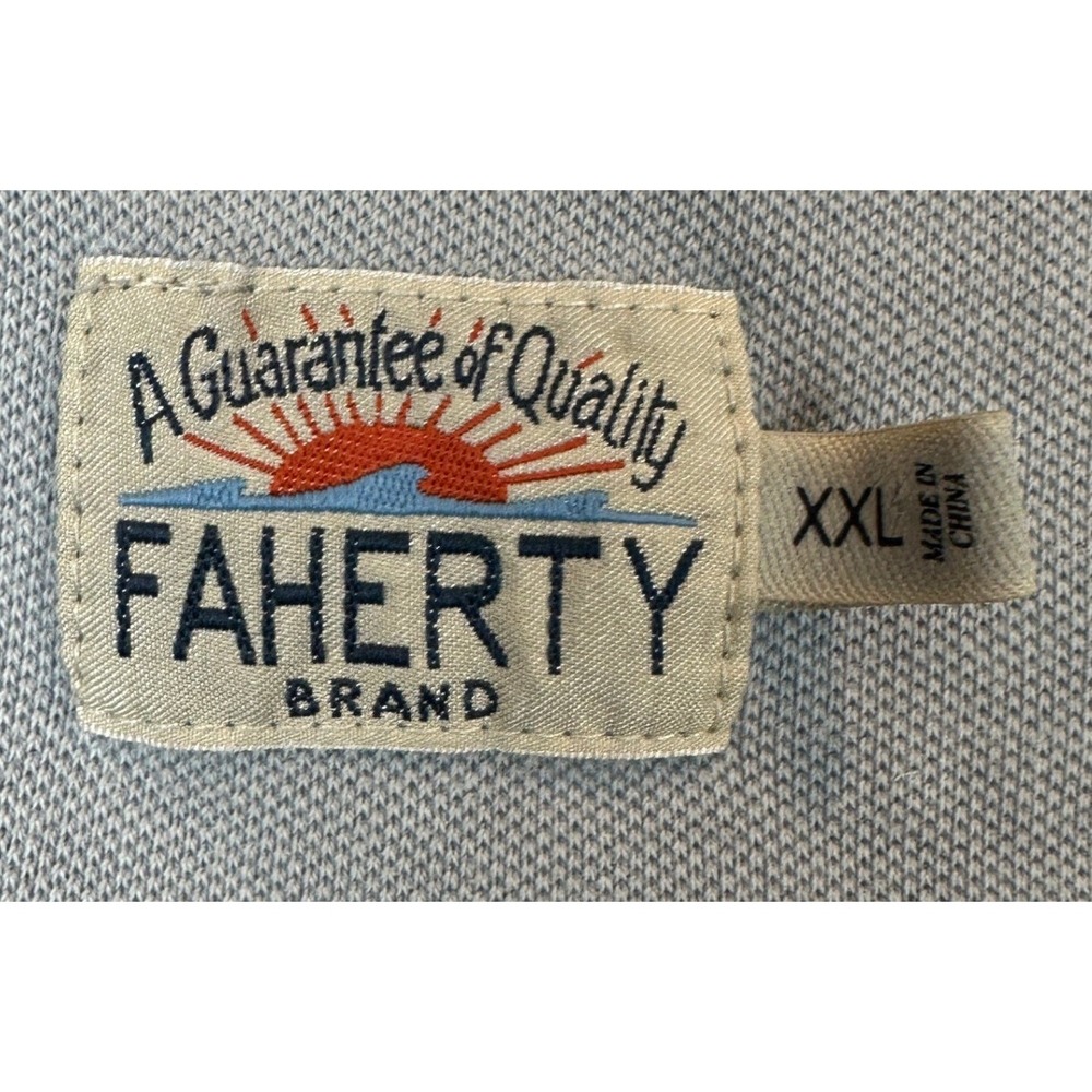 Faherty Polo Shirt Mens 2XL Light Blue Casual Rugby Short Sleeve Stretch Logo - Picture 4 of 10